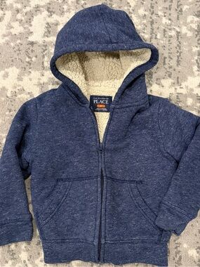The Children's Place Navy Zip-Up Hoodie with Cream Sherpa Lining